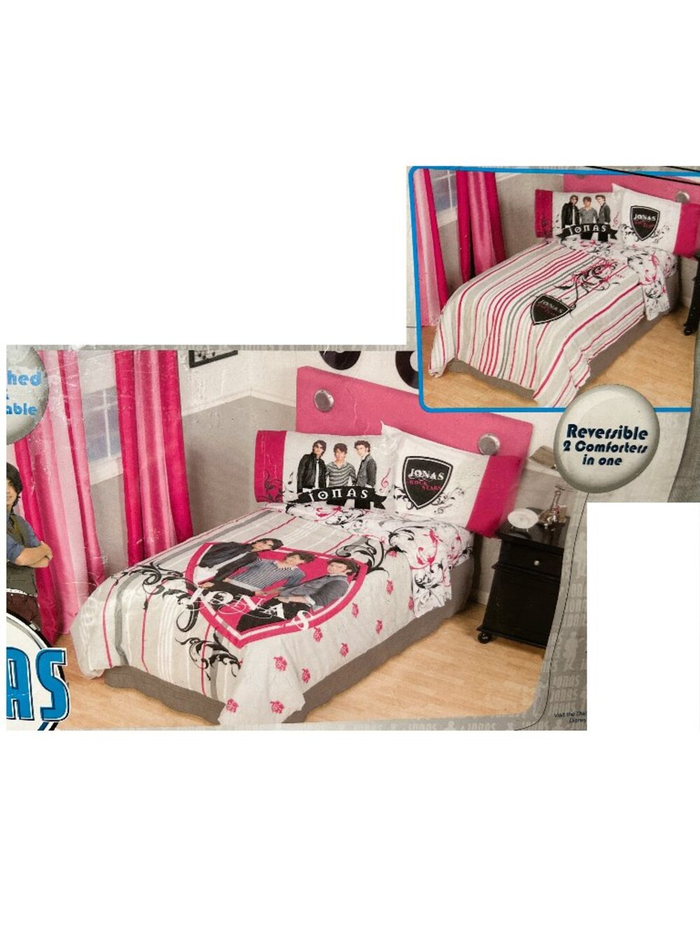 Twin reversible Comforter Sheet Set~Disney Jonas Brother embellished~COTTON RICH